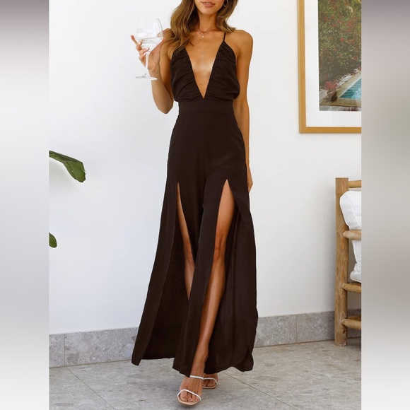 Hello Molly Pants - Hello Molly Want You More Jumpsuit Size 8 Black Sleeveless Deep Sweetheart Neck